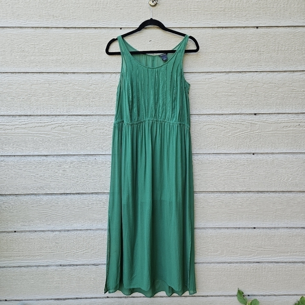 Club Monaco green flowy maxi dress sheer silk crepe with mini slip lining size 8